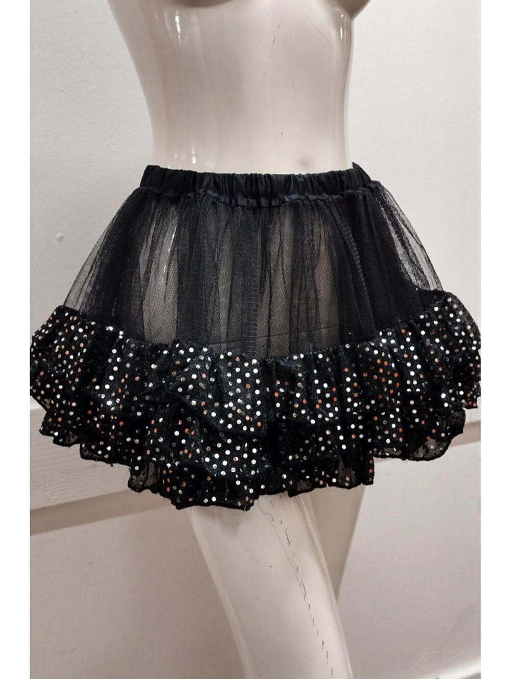 Skirt Raver Black Tulle Sexy Skirt Plastic Faux Silver Sequin Waist 24 in Xs S - Picture 2 of 16